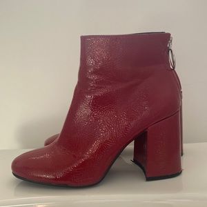 Vegan leather red chunky heel boot forever21